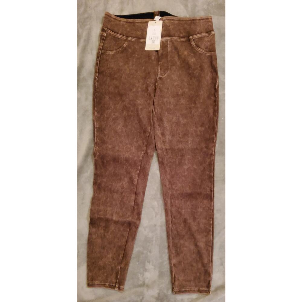 #572 Brand New Women's Halara High Waisted Colorful Denim Brown Leggings Size L